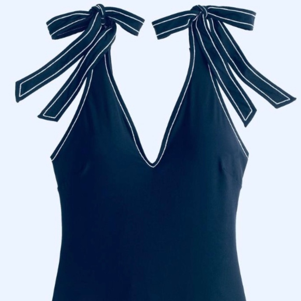 J. Crew Shoulder Tie One Piece Swimsuit Navy 6 NWT